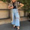 BLENCOT Women's Fall V Neck Striped Sleeveless Sweater Vest Casual Button Down Knit Beach Long Dress Khaki S view 3