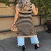 BLENCOT Women's Fall V Neck Striped Sleeveless Sweater Vest Casual Button Down Knit Beach Long Dress Khaki S view 4