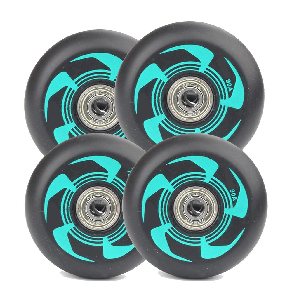 GXBHSP 4-Pack Inline Roller Skate Wheels 72mm 76mm 80mm 90A Durable Outdoor Inline Skate Wheels Replacement for Smooth Street Skating (Black Green,80mm)
