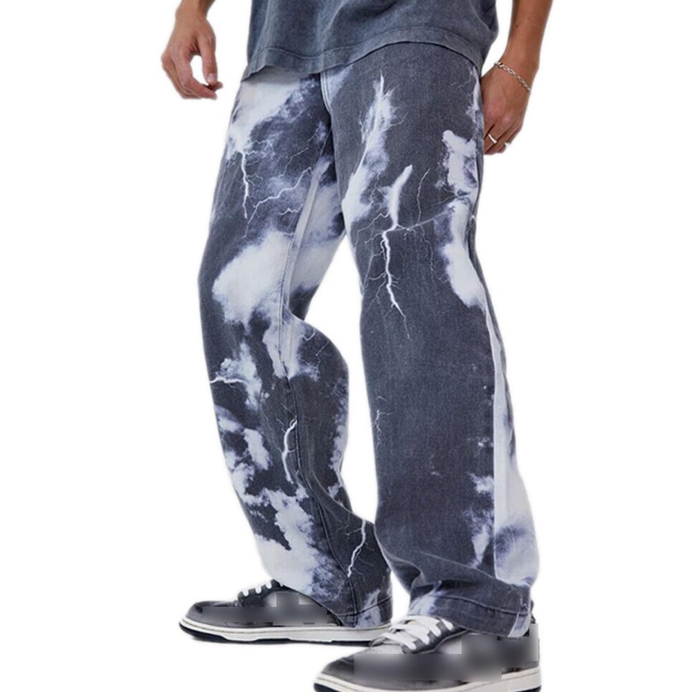 SWJGLITTR Men's Tie Dye Print Denim Jeans Printed Comfort Flex Waist Jeans Casual Skinny Stretch Cowboy Pants (Black,Large)