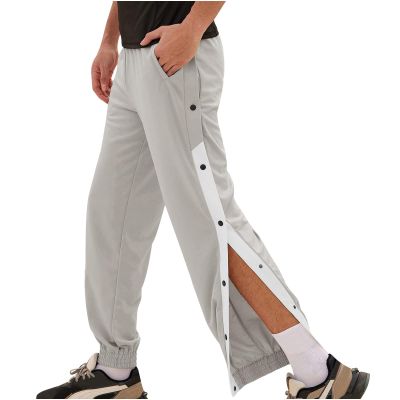 NineFit Basics Men's Tear Away Basketball Sweatpants High Split Snap Button Post Surgery Athletic Jogger Workout Pants with Pockets Gray, 4X-Large
