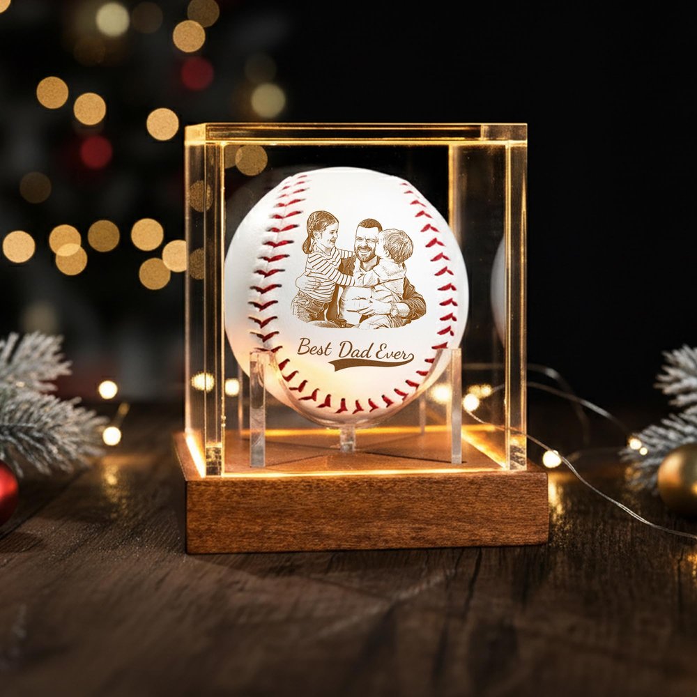 Lucy Engraving Personalized Baseball with Photo, Custom Engraved Gift for Dad, Coach, 9" Leather Baseball with Acrylic Display Case, Christmas, Birthday Gifts for Men