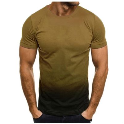 Men Crewneck T Shirts - Casual Stylish Fitted Stretch Gradient Color Basic Tee Workout Fitness Tees for Men Plus Size Khaki