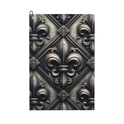 Augenstern 24x16in Golf Towel with Carabiner Clip Fleur-De-Lis-Black Golf Cleaning Towel