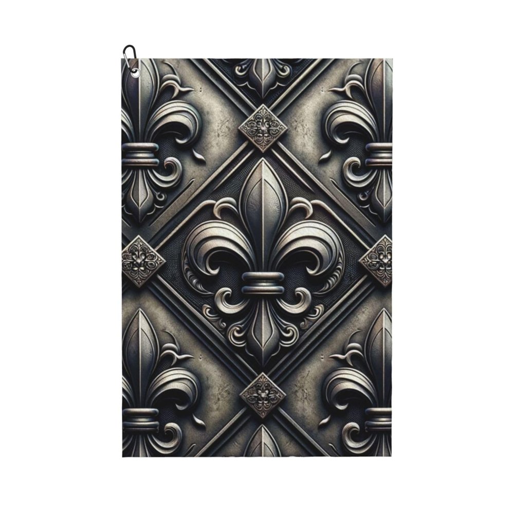 Augenstern 24x16in Golf Towel with Carabiner Clip Fleur-De-Lis-Black Golf Cleaning Towel