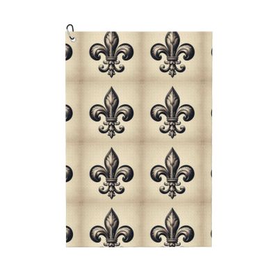 Augenstern 24x16in Golf Towel with Carabiner Clip Fleur-De-Lis-Black-Retro Golf Cleaning Towel