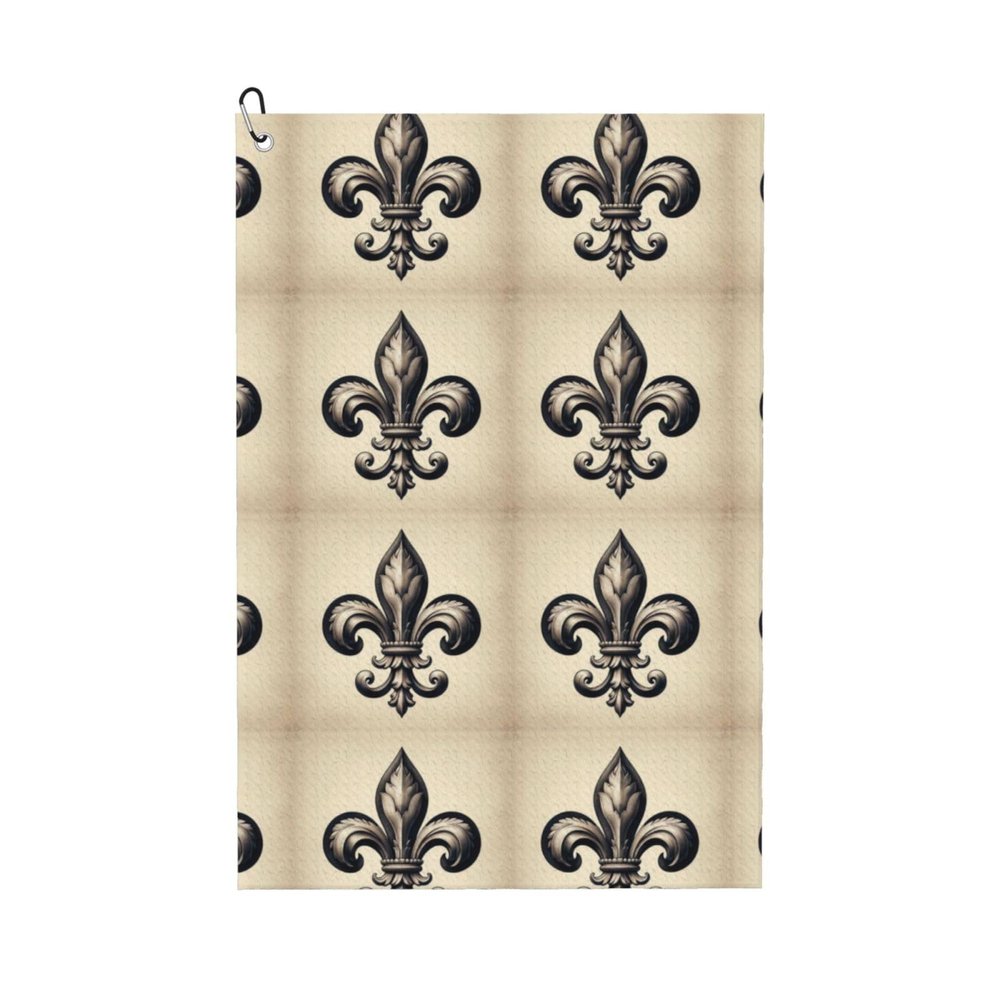Augenstern 24x16in Golf Towel with Carabiner Clip Fleur-De-Lis-Black-Retro Golf Cleaning Towel