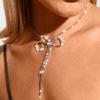 ACEDRE Rhinestone Bow Pendant Necklace Jewelry Silver Crystal Bowknot Choker Necklaces Dainty Tennis Chain for Women (1-Silver) view 3