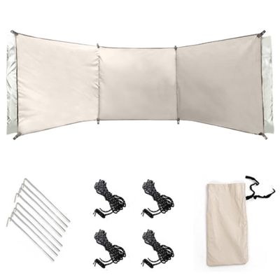 Peosaard Wind Screen 98x28in Foldable Wind Blocker 210D Silver Coating Camping Windbreaks with Grommet 3 Panel Wind Screen for Outdoor Beach Lawn, Wind Screen for Outdoor