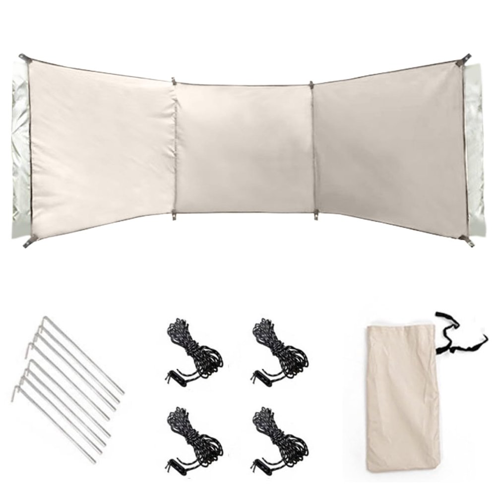 Peosaard Wind Screen 98x28in Foldable Wind Blocker 210D Silver Coating Camping Windbreaks with Grommet 3 Panel Wind Screen for Outdoor Beach Lawn, Wind Screen for Outdoor