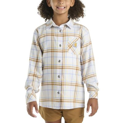 Carhartt Girls' Long-Sleeve Flannel Plaid Shirt w/Pocket, Lavender Purple Plaid, XL(14)