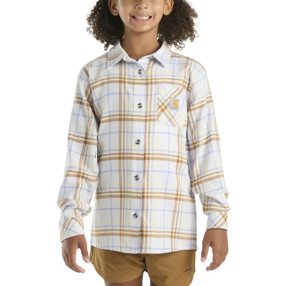 Carhartt Girls' Long-Sleeve Flannel Plaid Shirt w/Pocket, Lavender Purple Plaid, XL(14)