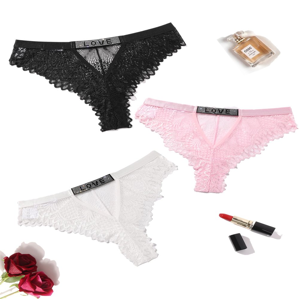 Avidlove Women Sexy Panties Lace Cheeky Panty Rhinestone Bikini Underwear 1-4 Pack