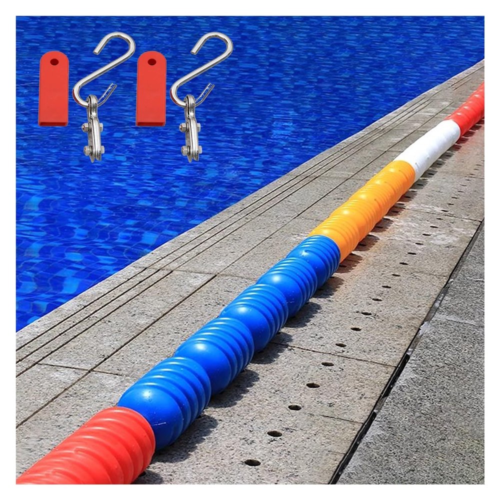 Professional Swimming Lane Dividers Line - 12' 15' 16' 18' 20' 22' 25' 30' 40', Commercial Hot Springs/Shallow Beaches Floating Warning Line, with 2 Stainless Hooks (Color : Dia 6cm/2.4in, S