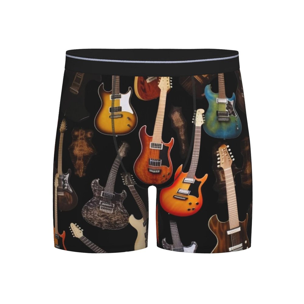 ZLYYXY Men'S Long Leg Boxers Brief Novelty Underwear Comfort Fit Moisture Wicking Breathable Guitars