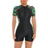 ABEHIK Women's Rash Guard Short Sleeve One Piece Swimsuit Zipper Printed Patchwork Surfing Sun Protection Boyleg Bathing Suit UPF 50+ Athletic Swimwear Wetsuit Green S view 1