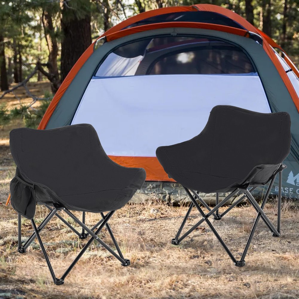 Apeaka Folding Camping Chairs Set of 2 Outdoor Portable Lawn Chairs with Carrying Bag Outside Foldable Backpacking Sports Beach Chair Black