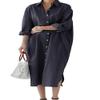 chouyatou Women's Casual Long Sleeve Button Down Maxi Shirt Dress Spring Summer Tunic Dress (X-Large, Navy Blue) view 1