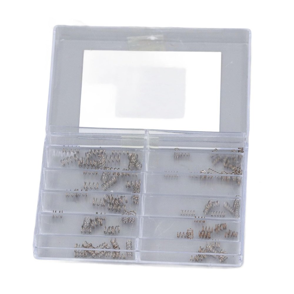 100pcs Stainless Steel Compression Springs, 10 Different Sizes with Case, for Watch Repair