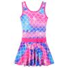 Girls Swimsuit One Piece UPF 50+ Floral Skirted Bathing Suit Modest Beach Swim Dress S472_HotPinkScale_104/110 view 1