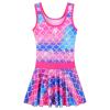 Girls Swimsuit One Piece UPF 50+ Floral Skirted Bathing Suit Modest Beach Swim Dress S472_HotPinkScale_104/110 view 3