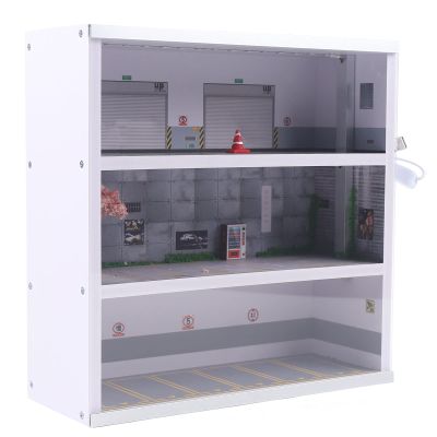 Ageanbri Mini Car Garage Display Cabinet for 16 Hot Wheels Cars, Mini Garage Model Car Display Case 1/64 Scale Toy Cars Storage Organizer with Clear Acrylic Cover and LED Lighting (16 Parking Spaces)
