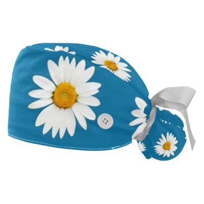 2 Packed Daisy Flowers Wallpaper Scrub caps Women Chef hat Surgical Cap for Home