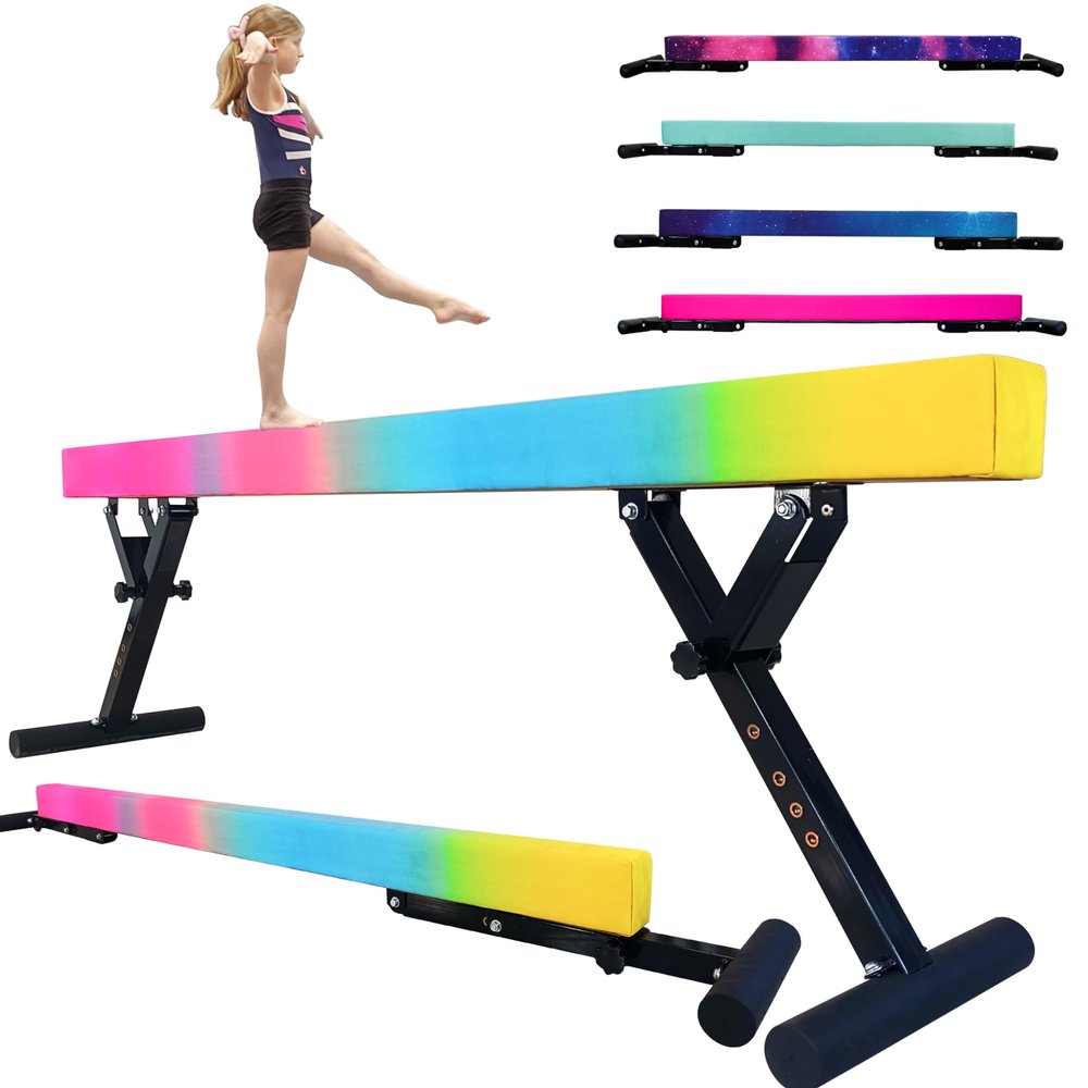 FC FUNCHEER Adjustable balane Beam for Kids - 8FT Gymnastics Beam - high and Low Floor Beam for All Gymnastic Levels-Professional Gymnastic Equipment for Home and Gym Center (Warm Rainbow, 7"-29")