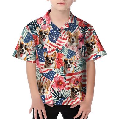 Corgi Boys Girls Hawaiian Shirts - US Tropical Beach Boys Button Down Shirt Short Sleeve Summer Shirts for Kids Series 7 Size 7Y