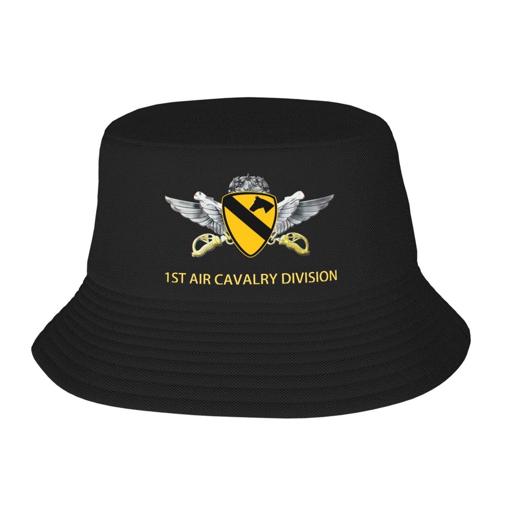 Joisbs First Air Cavalry Division Air Cav Summer Style Essential: Double-Layer Fisherman Hat for Sun Protection and Fashion! Black