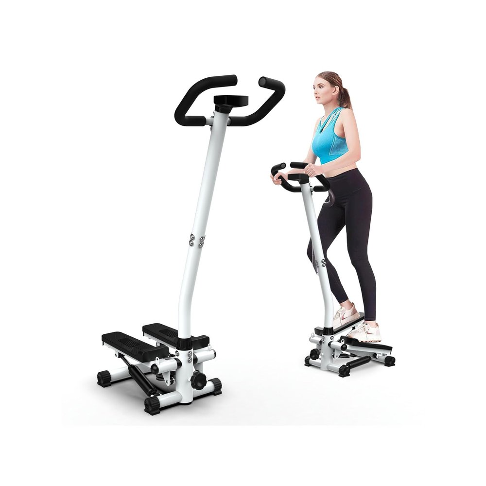 Stepper with Handlebar, Mini Stepper Stair Stepper with 300LBS Loading Capacity, Hydraulic Fitness Stepper with LCD Monitor, White