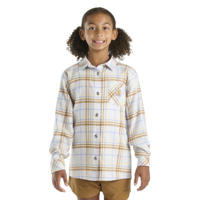 Carhartt Girls' Long-Sleeve Flannel Plaid Shirt w/Pocket, Lavender Purple Plaid, 6