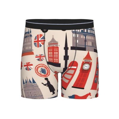 ZLYYXY Men'S Long Leg Boxers Brief Novelty Underwear Comfort Fit Moisture Wicking Breathable England Symbols