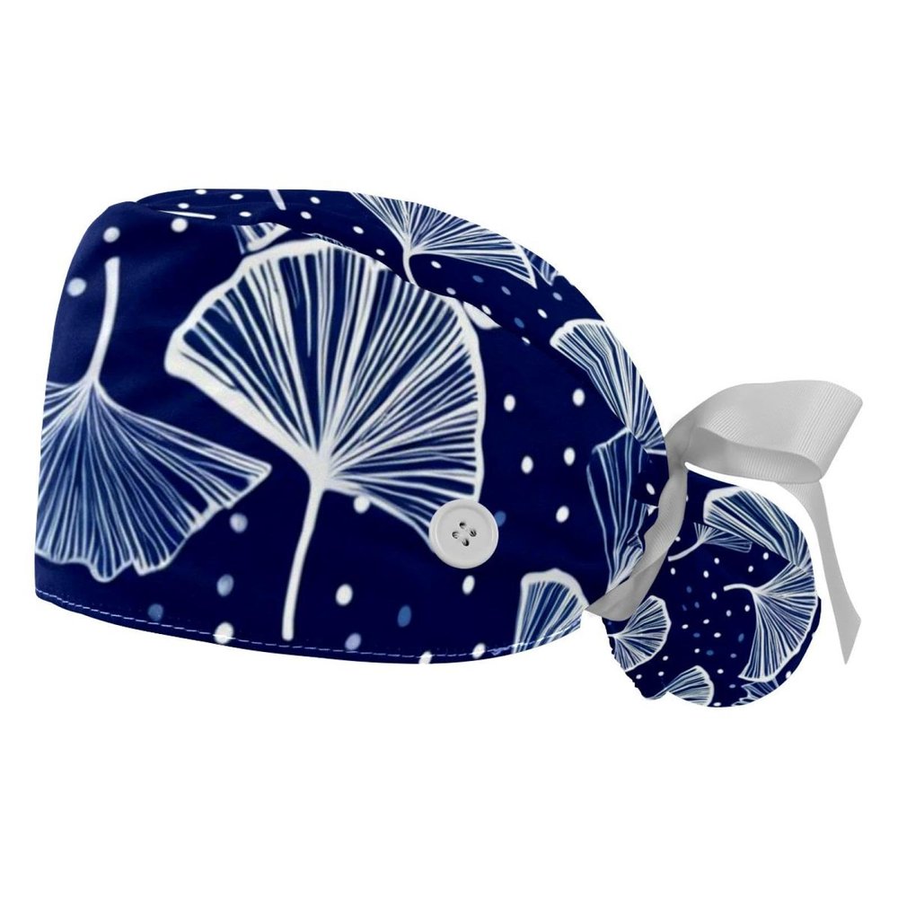 2 Packed Ginkgo Leaves Scrub caps Women Dental Scrub caps Nurse Scrub Cap for Chef