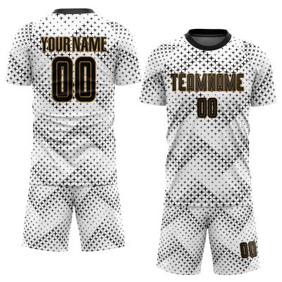 NineFit Basics Custom Soccer Jersey Men Women Youth Kids, Athletic Shirts with Name Number Logo White Old Gold Black Soccer Shirt Shorts Set