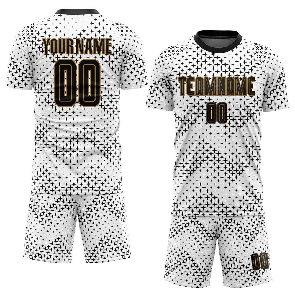 NineFit Basics Custom Soccer Jersey Men Women Youth Kids, Athletic Shirts with Name Number Logo White Old Gold Black Soccer Shirt Shorts Set