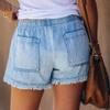 2024 Denim Shorts for Women Fashion Frayed Summer Casual Shorts Elastic Waist Distressed Fringed Drawstring Jean Shorts view 4