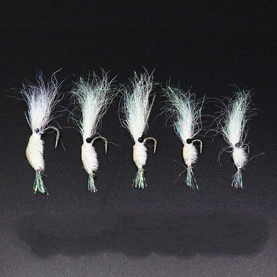 YJIUYUANQ Fly Tying Fly Fishing White Ice Wing Shrimp Fly Fishing Accessory Saltwater Freshwater Fishing Hook,5 Size,5PCs