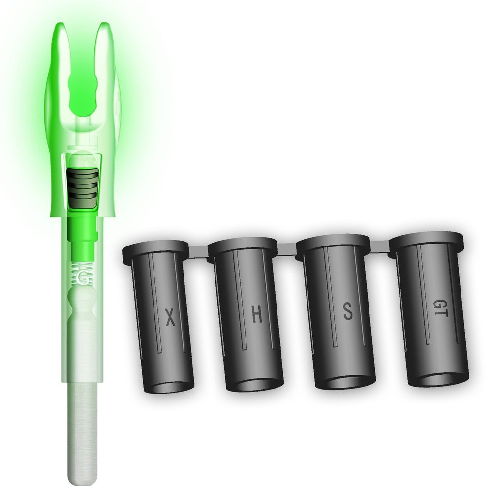 CosiComu 6PCS G Lighted Nocks for Arrows with .165 .204 .233 .244 .246 Inside Diameter with X, H, S, GT Bushings LED Light up Knocks (Green)