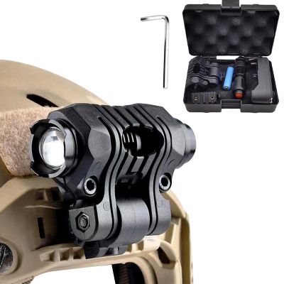 Tactical Helmet ARC Rail Light with Mount LED Mini Zoomable Helmet Flashlight with Strobe/Strong/Low Lamp 200 Lumens, Pocket Pen Flashlight with 20mm Picatinny Rail Mount Storage box Charger (Brown)