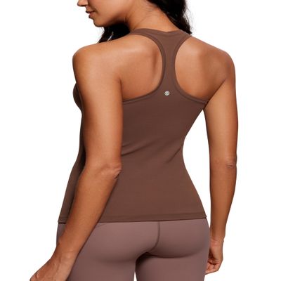 CRZ YOGA Women's Butterluxe Yoga Workout Tank Tops Racerback Sleeveless Camisole Athletic Gym Shirts Coffee Brown XX-Small