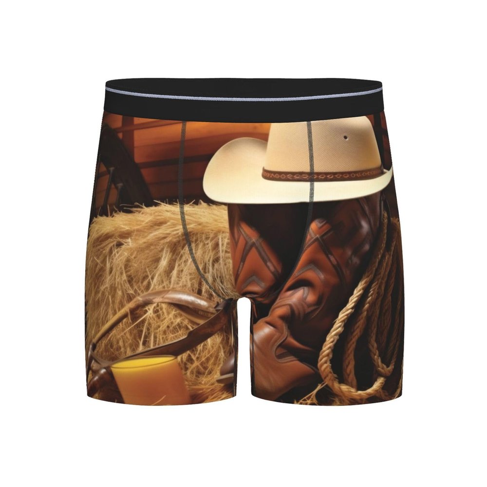 ZLYYXY Men'S Long Leg Boxers Brief Novelty Underwear Comfort Fit Moisture Wicking Breathable Cowboy Black Hat Western Boots, Medium