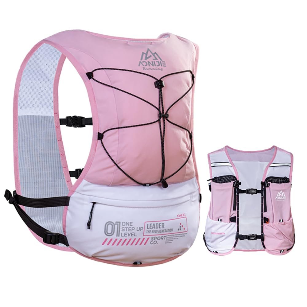 AONIJIE Running Hydration Vest Backpack 5L Marathon Race Cycling Hiking Climbing Trail Running Essentials for Women Men (Pink)