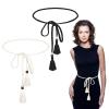 2 Pieces Braided Knotted Waist Belt, Womens Dress Belt Thin Knotted Chain Tie Belt Decorative Boho Belt Trendy Waistband with Tassel Fringe Wrap Cloth Rope Belts for Women Girls Dresses Skirt Pants view 1