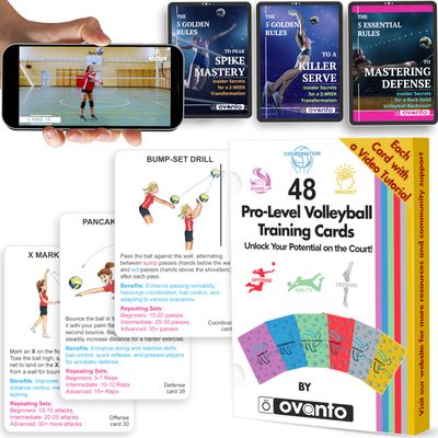 OVANTO Volleyball Training Equipment Aid Cards, Solo Volleyball Rebounder Drills for Kids & Adults to Practice Anywhere.Volleyball Stuff Cards to Masterfully Set, Pass, Serve, Spike & Block