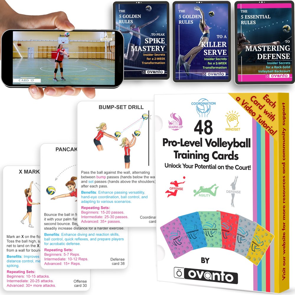 OVANTO Volleyball Training Equipment Aid Cards, Solo Volleyball Rebounder Drills for Kids & Adults to Practice Anywhere.Volleyball Stuff Cards to Masterfully Set, Pass, Serve, Spike & Block