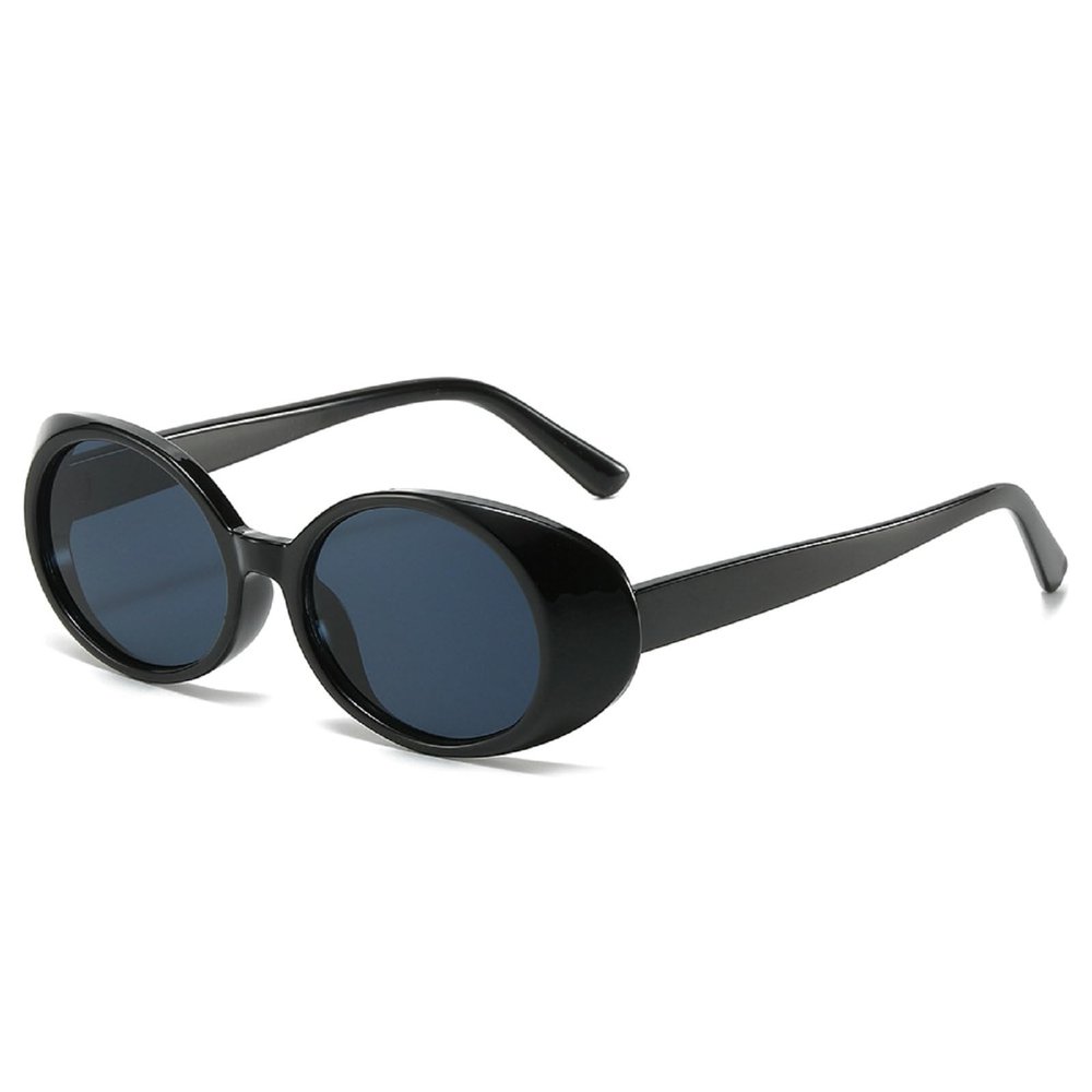 mincl Fashion Small Oval Sunglasses Women Contrast Color Shades UV400 Retro Unique Female Trending Gradient Print Sun Glasses N45 (black)