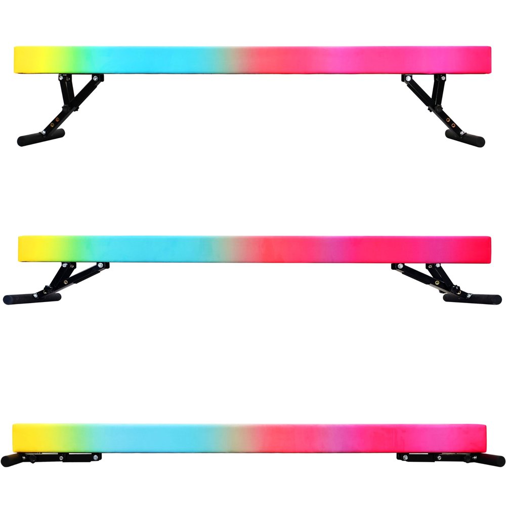 FC FUNCHEER Adjustable balane Beam for Kids - 8FT Gymnastics Beam - high and Low Floor Beam for All Gymnastic Levels-Professional Gymnastic Equipment for Home and Gym Center (Gradient Rainbow, 7"-17")
