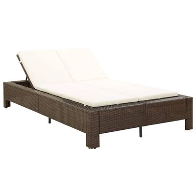 HEFZGDB 2-Person Sunbed with Cushion Brown Poly Rattan Outdoor daybed Camping cot Patio daybed Suitable for Decks, patios and Poolside.