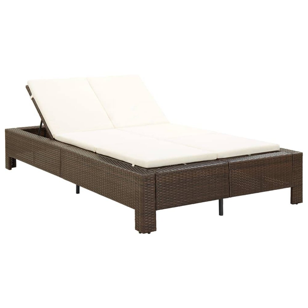 HEFZGDB 2-Person Sunbed with Cushion Brown Poly Rattan Outdoor daybed Camping cot Patio daybed Suitable for Decks, patios and Poolside.